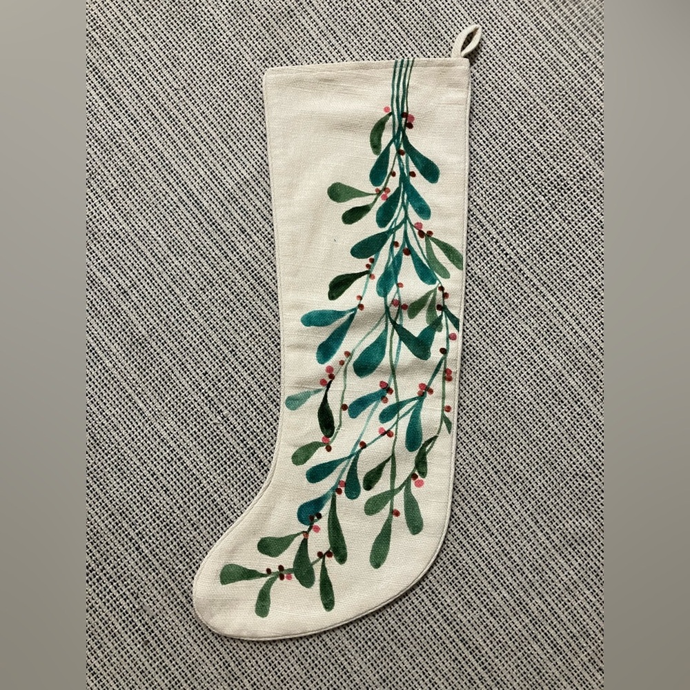 Never used Garnet Hill Christmas stocking botanical print, large 23” x 9”